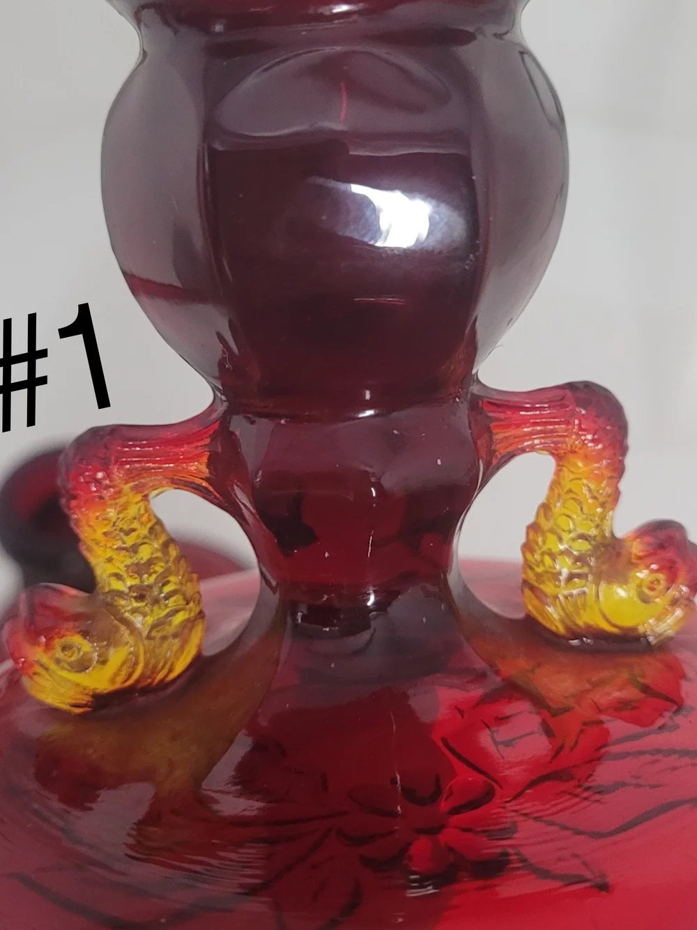 Antique 1920s Fenton Amberina Koi/Dolphin Red Glass Candlesticks